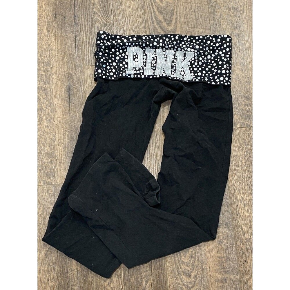 Victoria Secret Pink Yoga Bling Rhinestone Foldover Pants Women Medium Flare Y2K